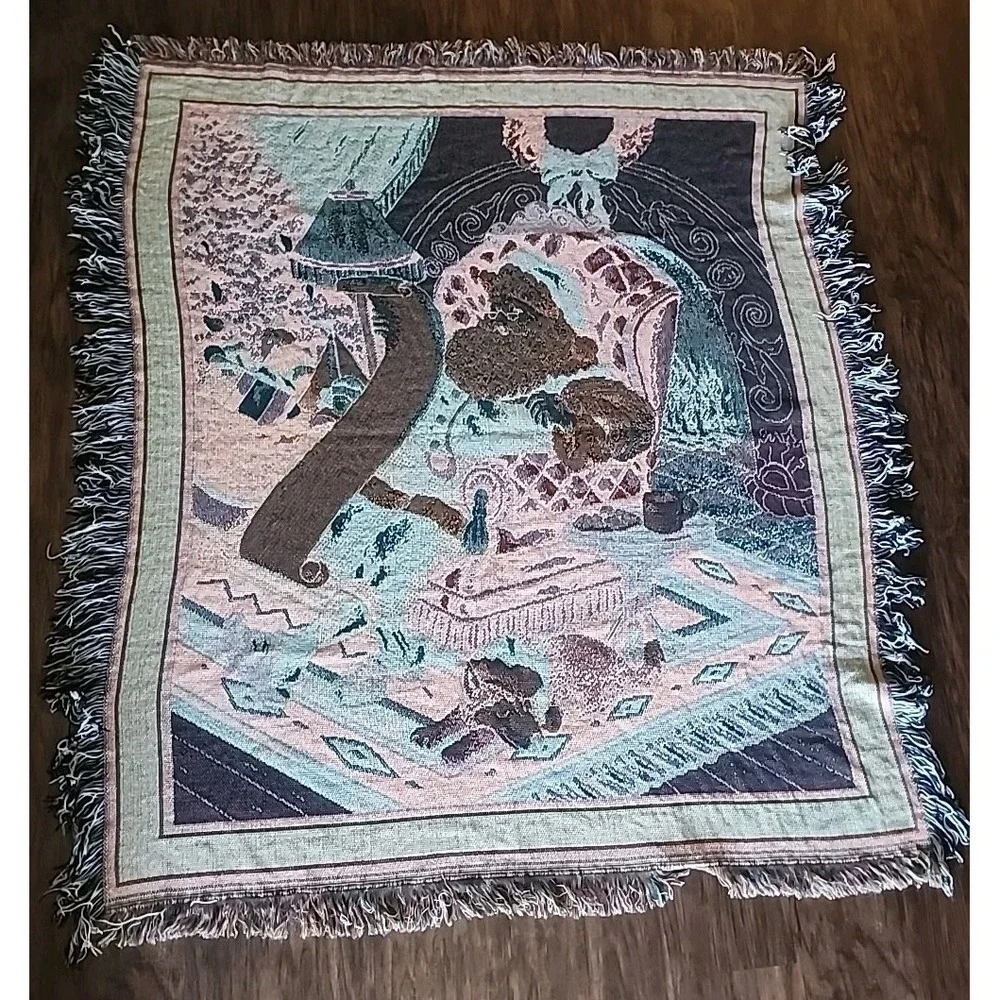 Manual Woodworkers Weavers Tapestry Woven Christmas Santa Husky Throw Blanket